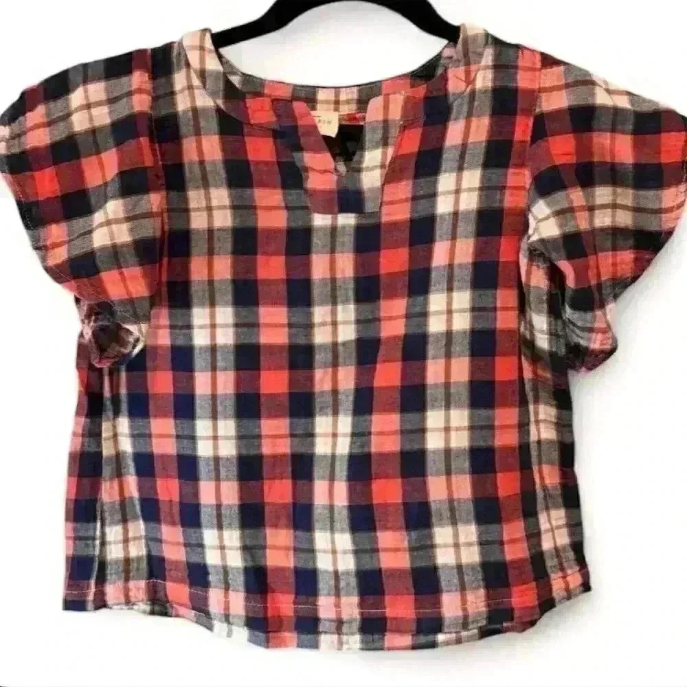 Hayden Girls Plaid Short Sleeve Blouse Multicolor Size Medium